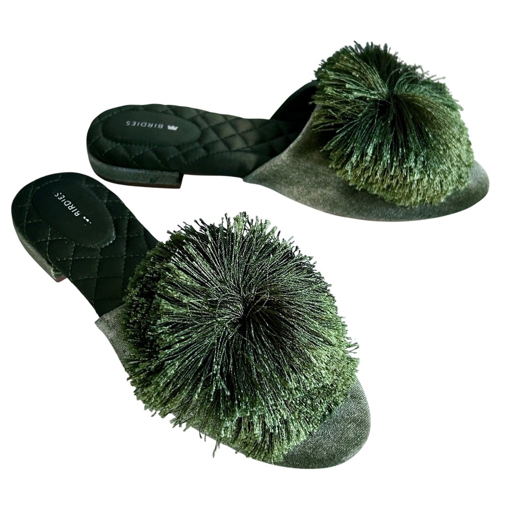 Birdies Green Pom-Pom Slide Flats